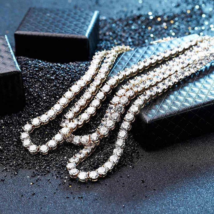

Hot Selling 6mm Gold Plated 925 Sterling Silver CZ Diamond Hip Hop Mens Necklace Tennis Chain