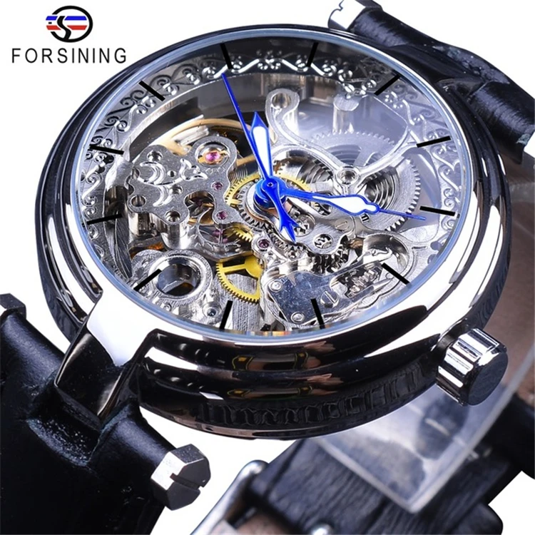 

Forsining 138 2020 Fashion Mens Automatic Self-wind Watches Top Brand Brown Genuine Leather Luminous Hands Watch Men