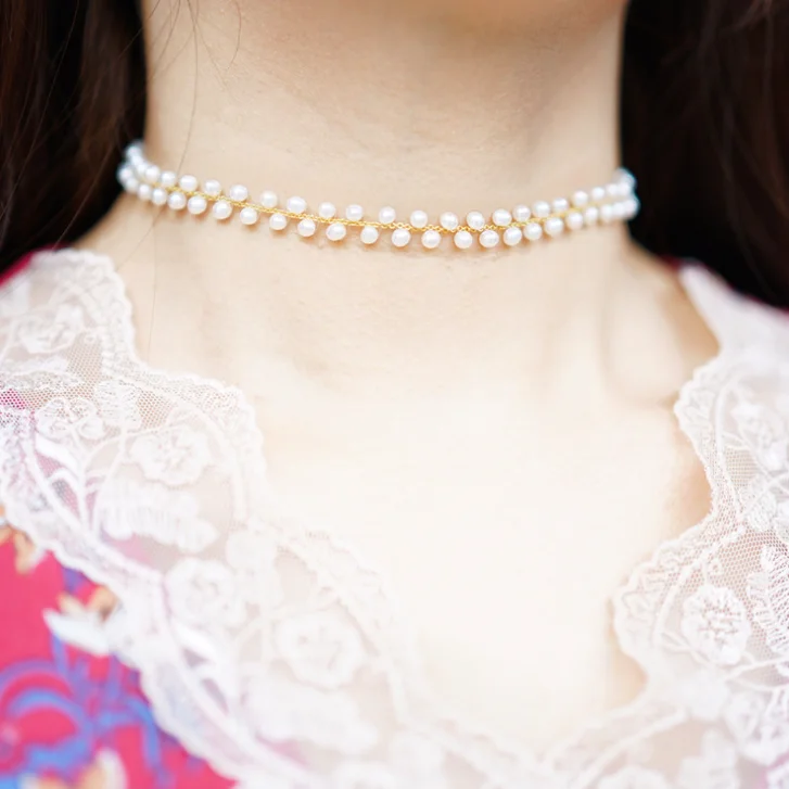 

jialin jewelry women 2020 handmade 14k gold plated handmade freshwater baroque pearl chocker necklace