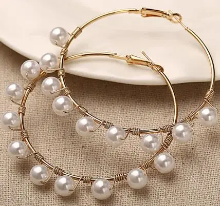 

51 Trending products 2021 new arrivals fashion jewelry women white pearl hoop earrings handmade pearl earrings