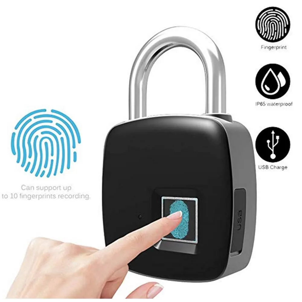 Details about   FingerPrint Padlock Smart Keless Security IP66 Waterproof USB Suitcases Gym Door
