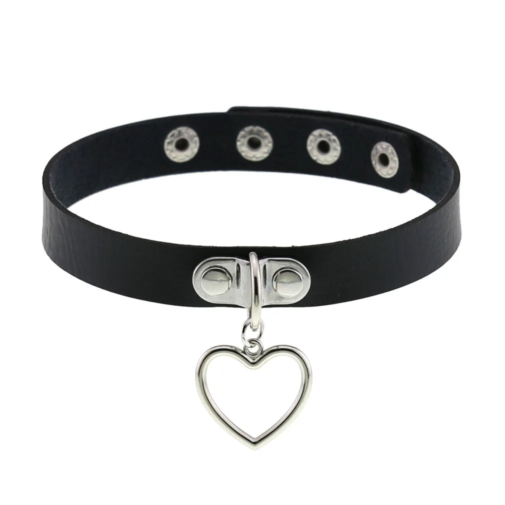 

Sexy Choker Necklaces Heart Pendant Choker Neck Collar Restraints Punk Gothic Harajuku PU Leather Choker For Women(KNK5306), Same as the picture