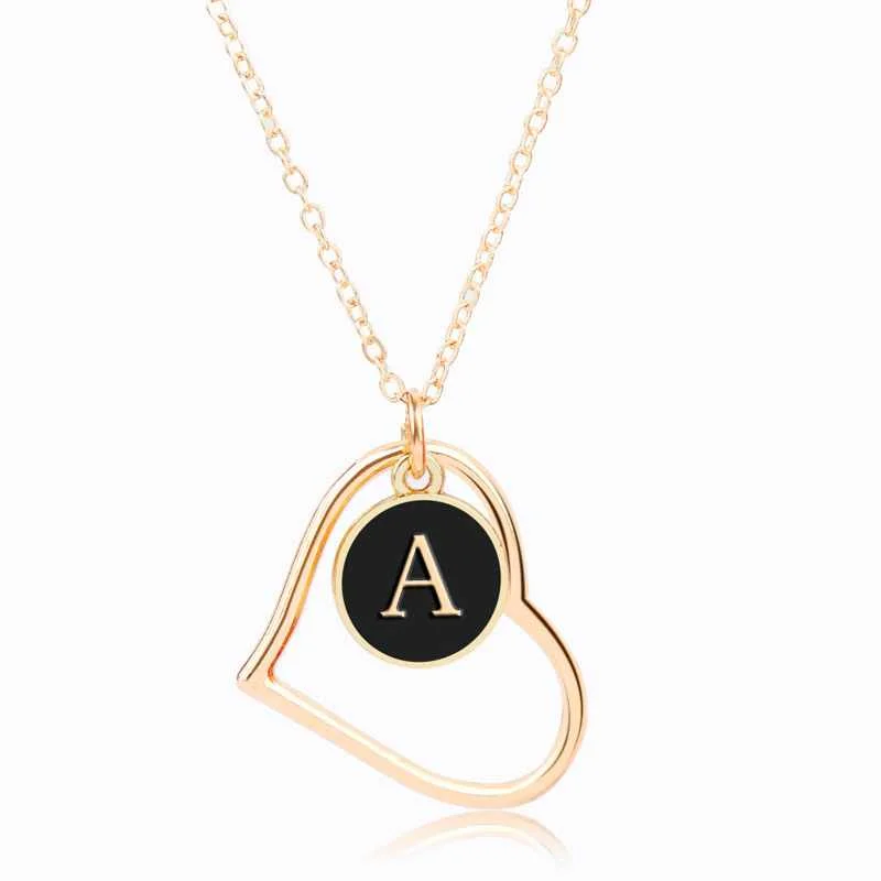 

Fashion Creative Hollow Peach Heart 26 English Letter Necklace Simple Drop Oil Letter Pendant Necklace, Picture shows