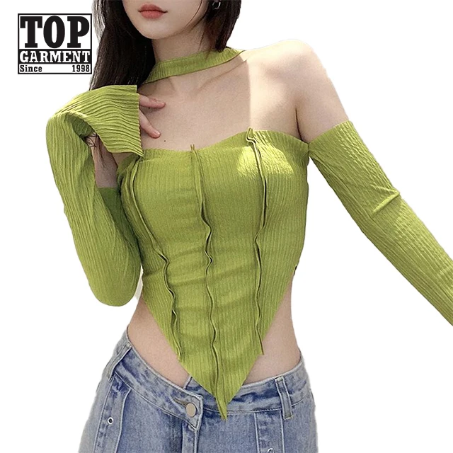 

2021 NEW design Autumn women long sleeve T shirts Sexy off the shoulder crop tops