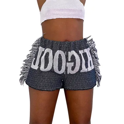 

2021 summer trending products fashion shorts Pattern print tassel pants summer women jogger shorts, Picture shown