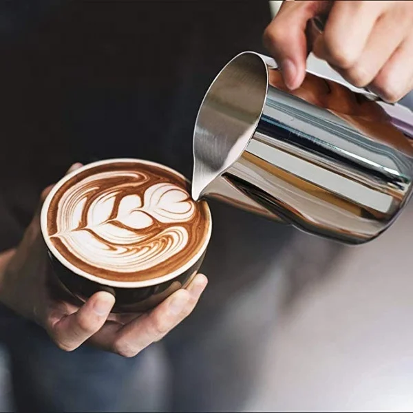 

Coffee Accessories Milk Jug Stainless Steel Barista Latte Art Maker Arab Sharp Spout Frothing Steaming Milk Pitcher, Silver