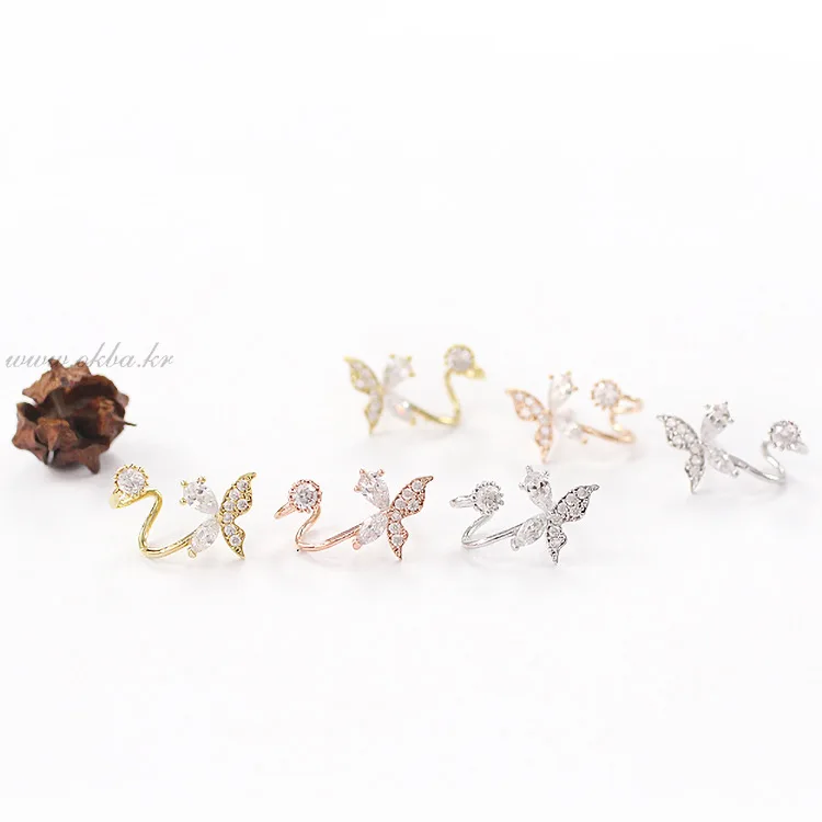 

Xunbei Korean Style 2021 Zircon Crystal Butterfly S925 Sterling Silver Earring, Gold,silver