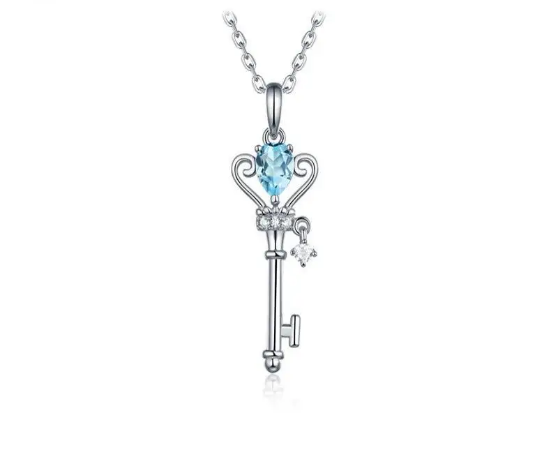 

Wholesale fashion sterling silver necklace Topaz stone zircon lock key natural gem necklace 18K gold plated women chain necklace