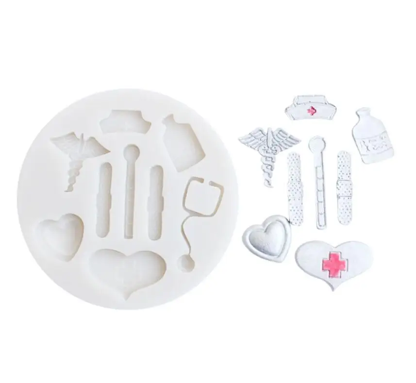 

Cake Tools nurse themed medical hat bottle heart tool medicine silicone mold Decorating Cupcake topper fondant tool mould