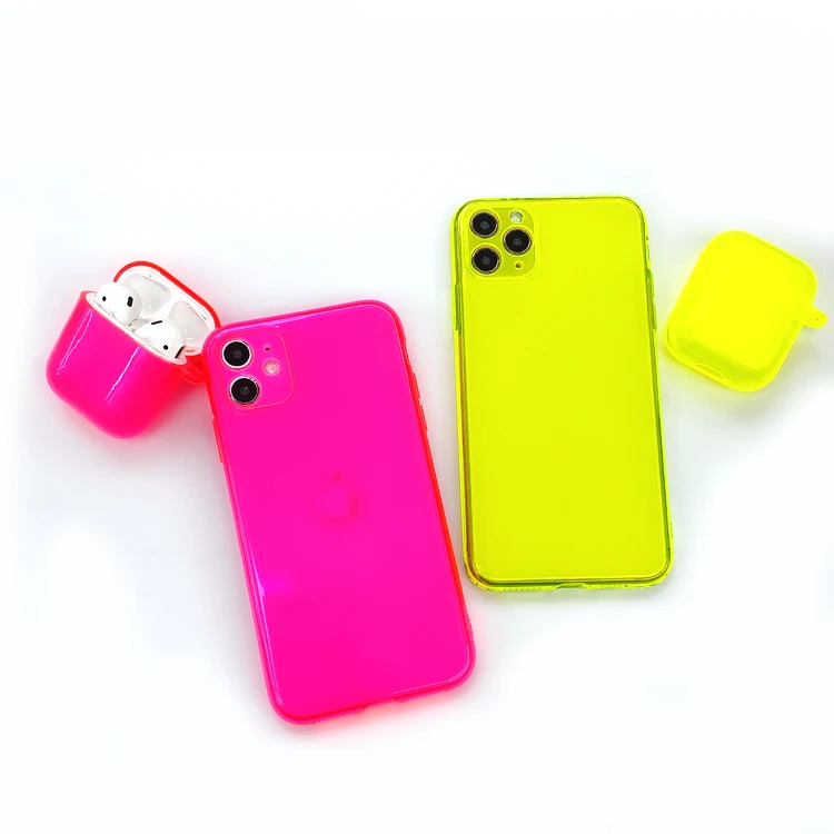 

Fluorescence color jelly transparent TPU mobile phone case for iphone 11 x xs 7 8,clear cover case for airpods