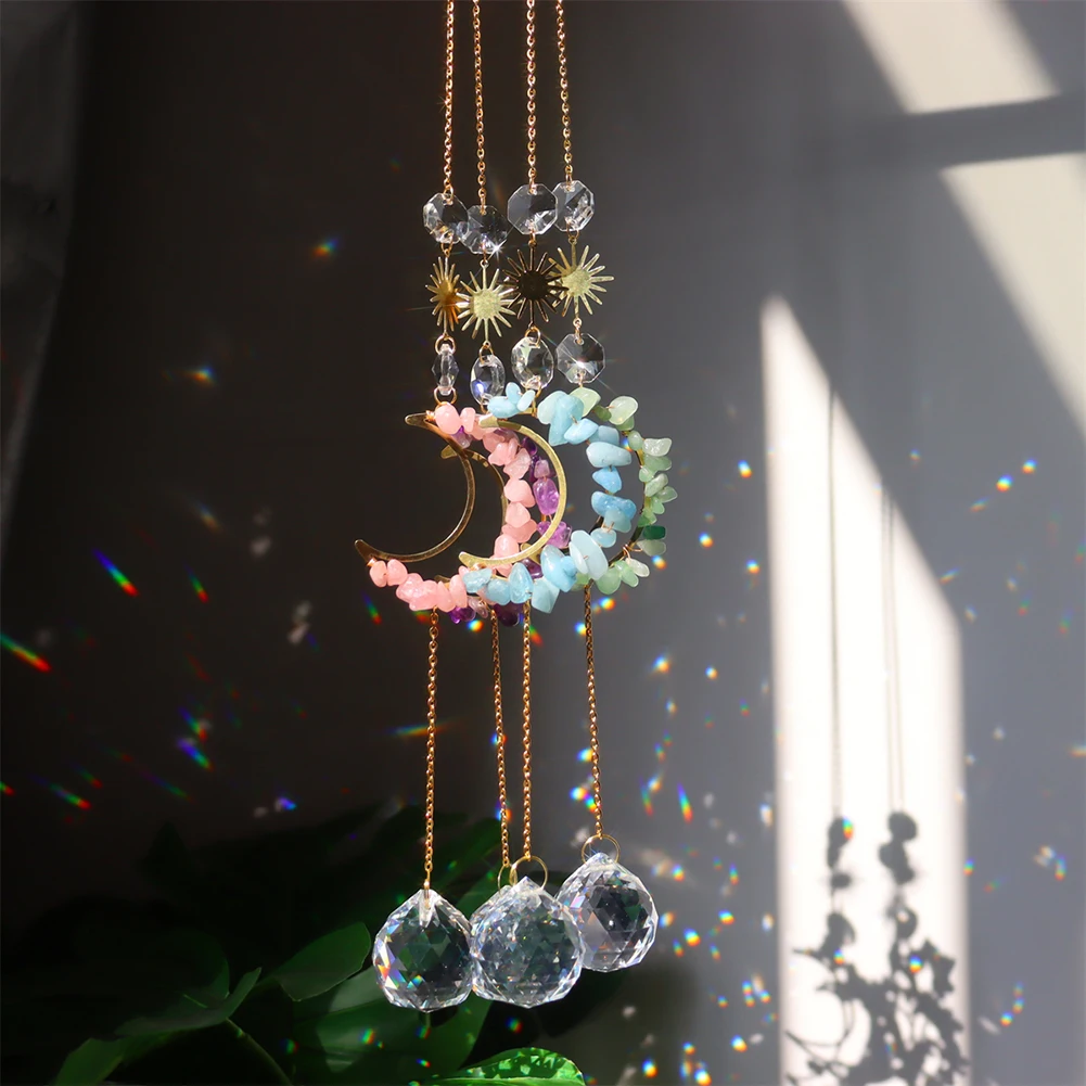 

K9 Moon Sun Catcher Crystal Ball Wind Chime Pendant Rainbow Maker Wall Hanging Crystal Suncatcher Crafts Home Garden Decor