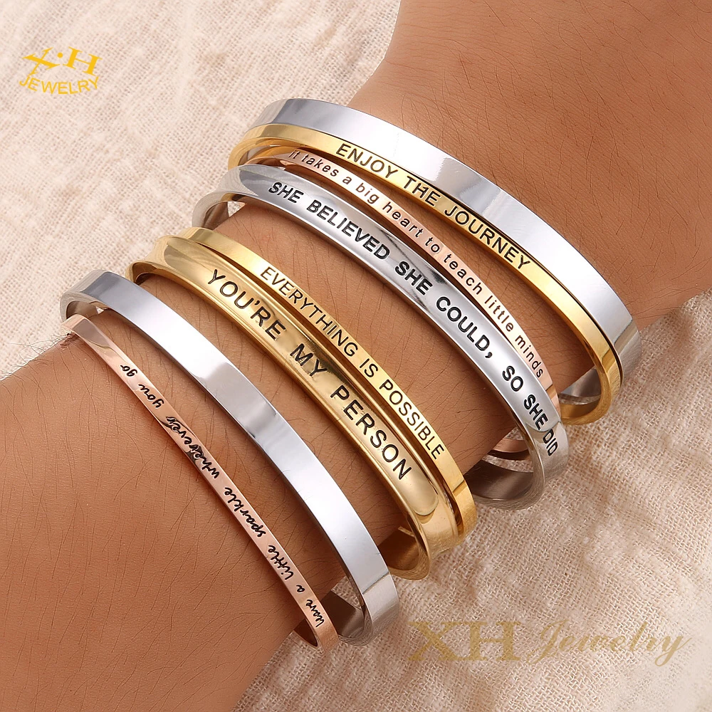 

Custom Inspirational Bracelets for Women Mom Personalized Gift for Her Engraved Mantra Cuff Bangle Crown Birthday Jewelry