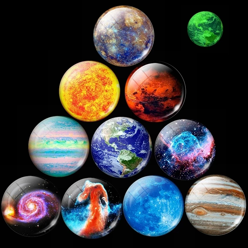 

Galaxy Solar System Sticker Refrigerator Decor Glowing in Dark Moon Stars Planet Luminous Glass Fridge Magnet