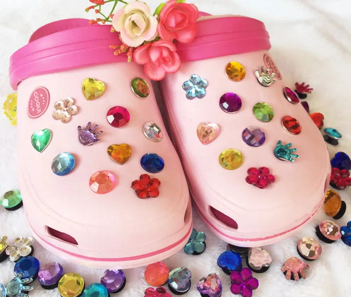 

New Style Bling Clog Charms Colorful Love Heart Crystal Charms For Shoes Clog Bling Charms For Girl's Garden Shoes, As picture