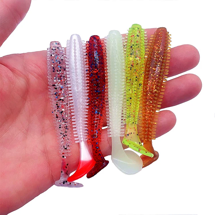 

Factory Hot Sale 4.3g 90mm Plastic Artificial Multi Color Swimming Wobblers Worm Screw Grub T Tail Soft Fish Lure