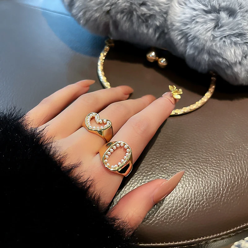 

fashion pearl adjustable heart shape ring