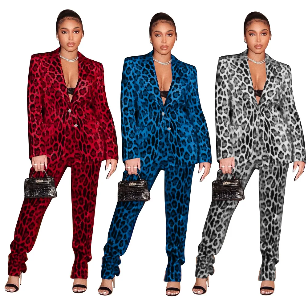

Long Sleeve Fashion Print Leopard Print Women'S Business Pants Suit Office Lady'S For Women Office, Picture color
