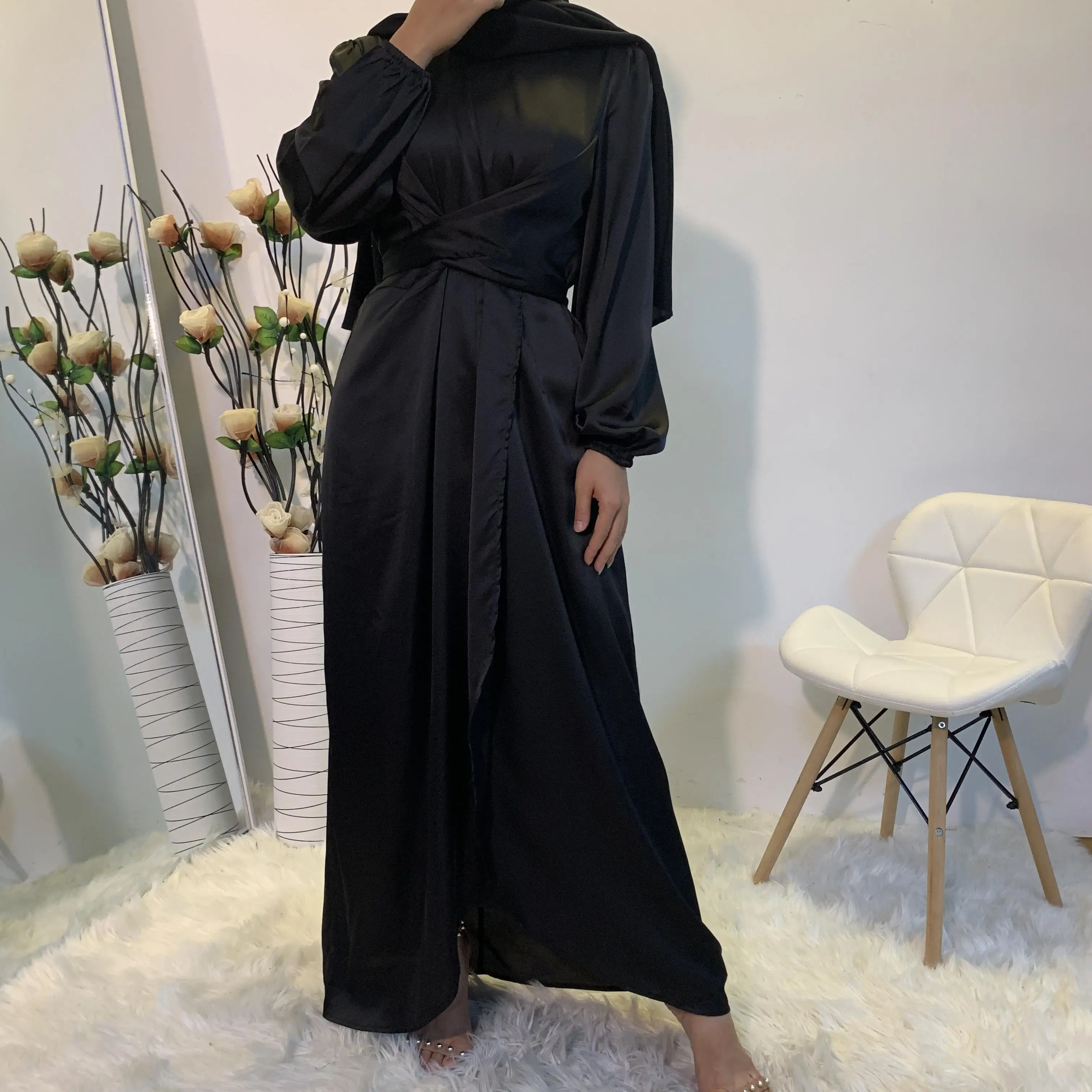 6345# Arabic Silk Muslim Dresses Abaya In Dubai Islamic Clothing For ...