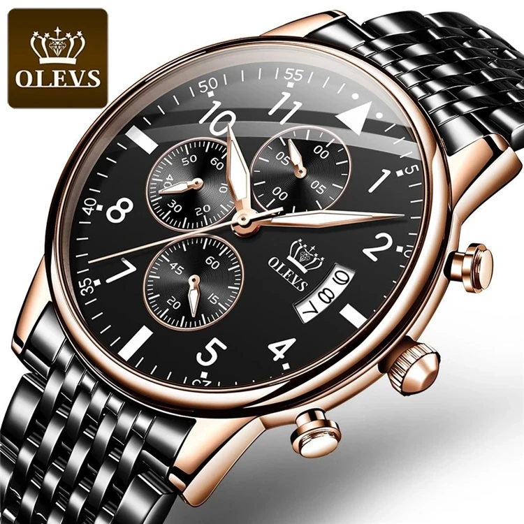 

OLEVS 2021 New Fashion Mens Watches Top Brand with Stainless Steel Luxury Sports Chronograph High Quality Quartz Watch Men