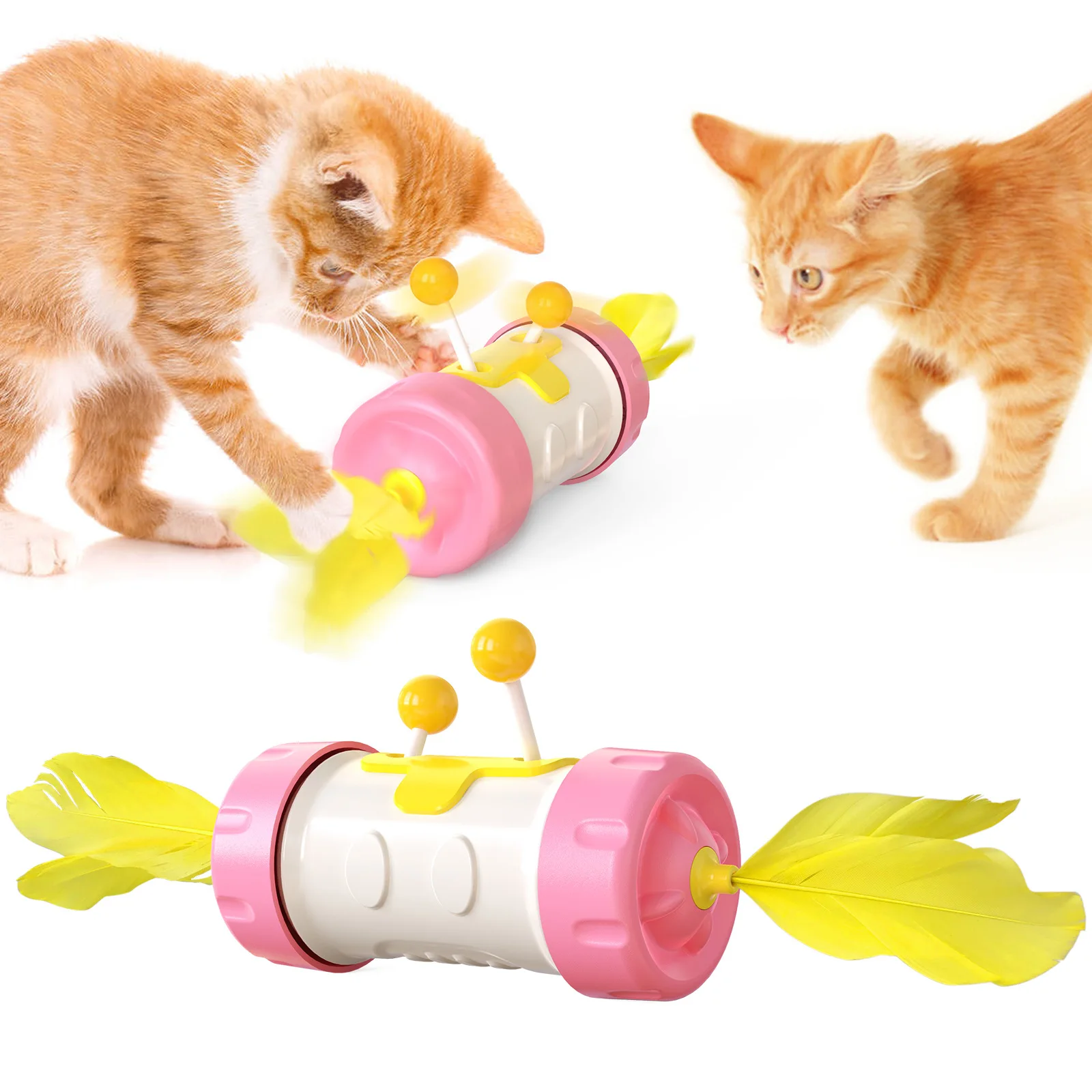 

2021 Hot Tumbler Cat Feather Funny Cat Baseball Cat Toy, American blue, yellow, green, lake blue, pink