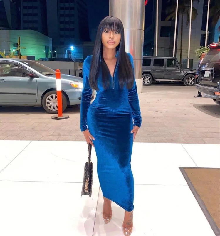

Fall 2021 Plus Size Dress Woman Clothing Velvet Maxi Dress Ladies Long Sleeve Plus Size Bodycon Dress
