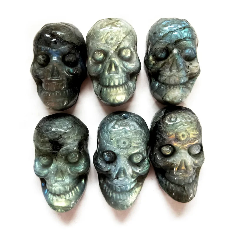 

Hot Sale Natural Hand Carve Labradorite Pendants Jewellery Jewelry Luky Crystal Skull Gemstone Top Drill for Necklace Making, Multi natural pendant