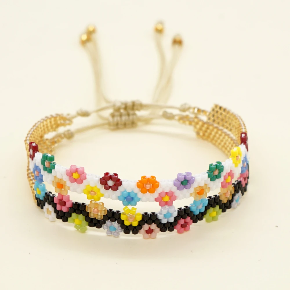 Go2BoHo Miyuki Fashion Beaded Bracelets Jewelry Color Daisy Flowers Woven Beaded Bracelets For Women