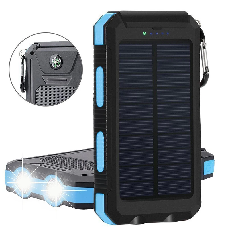 

2021 8000mah waterproof solar power bank lighter portable charger with double LED torches and compass