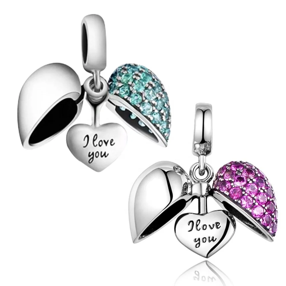 

Original Custom Charms&Pendants 925 Silver engraved I Love you letter Heart pendant DIY charm Bracelet for bling Locket necklace