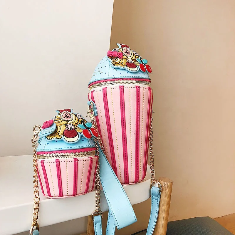 

Colored stripe big & small 2 size mummy and me ice cream cupcake chain cross-body bag kids purse girls purse, 2 colors