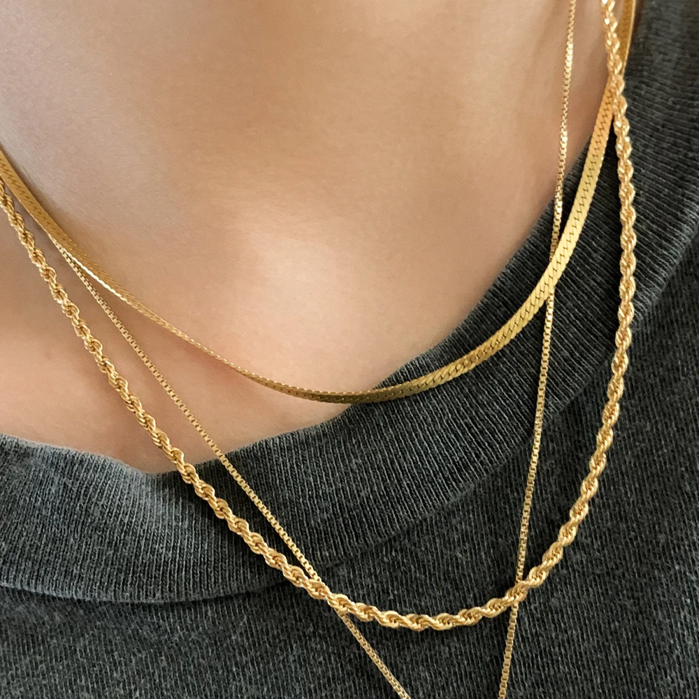 

2020 Fashion Dainty 18K Gold Plated Stainless Steel Twist Chain Necklace Choker Clavicle Necklace Stacking Chain Necklace