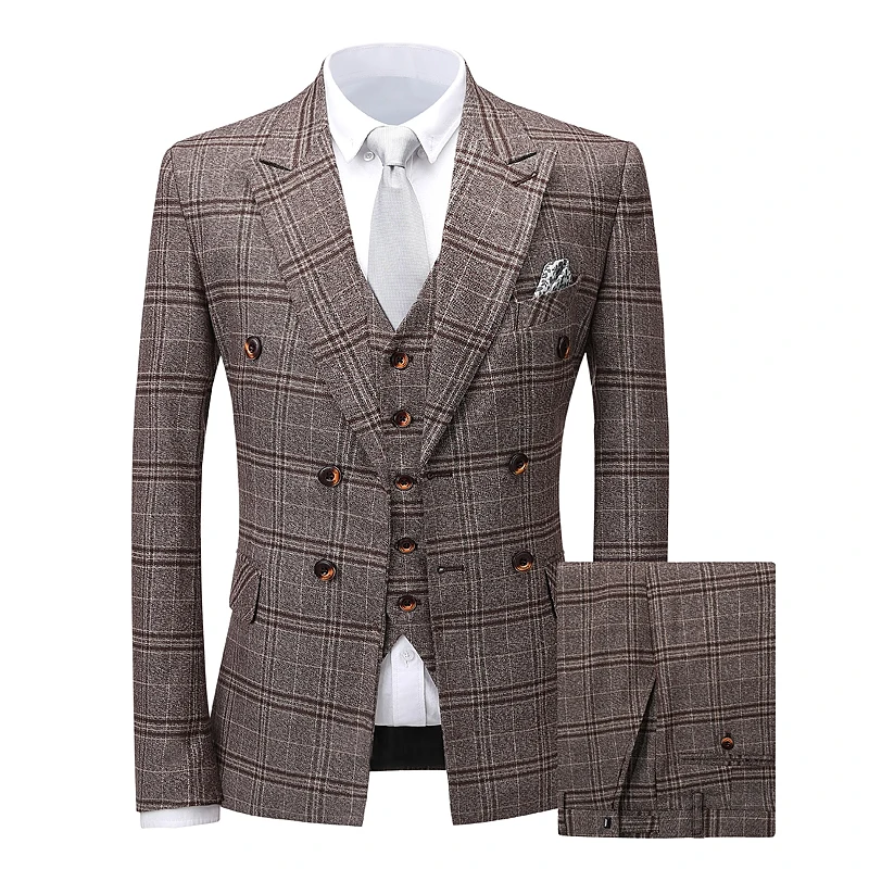

2020 Retail Formal Business check fashion plaid men's suit 3 pcs a set, Picture