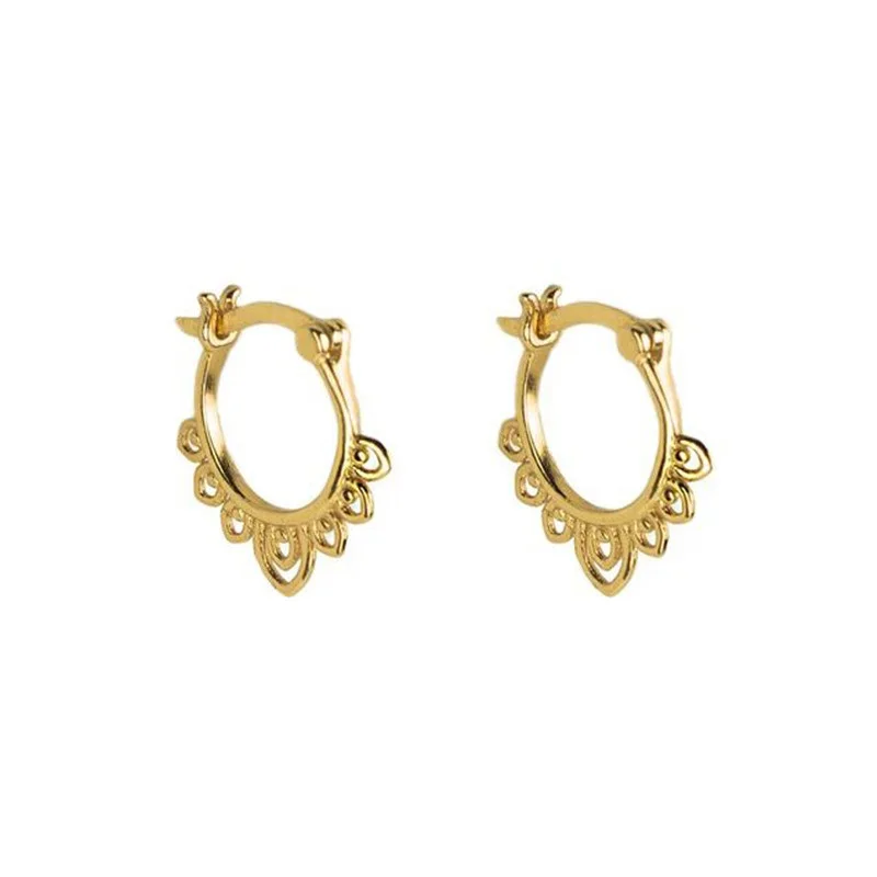 

ROXI Wholesale ins S925 sterling silver personality hollow pattern retro hoop earrings for women