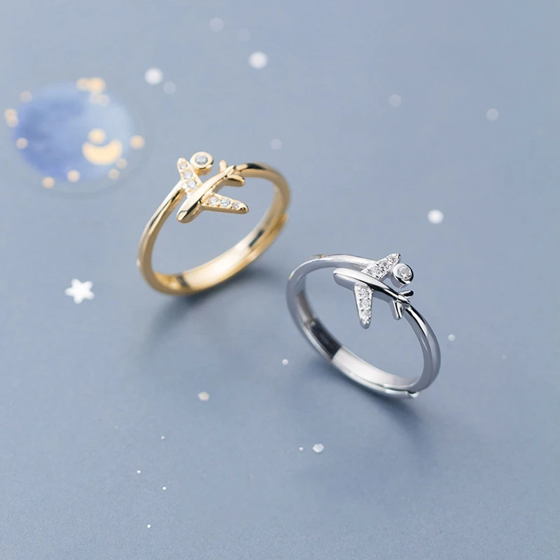 

S925 silver ring female Japanese and Korean wind sweet double deck set with diamond aircraft circular diamond forefinger ring