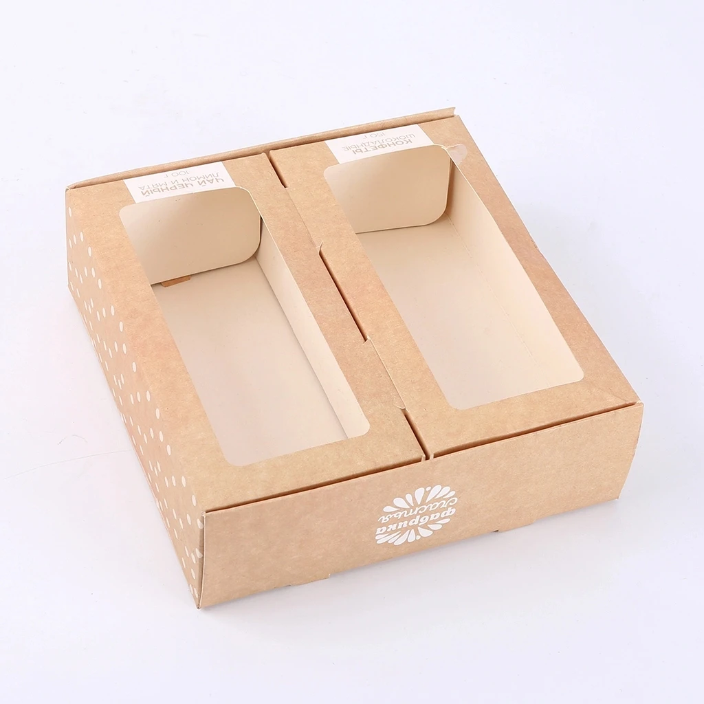 Jinayon Custom Foldable Recycled Cookie Cardboard Gift Packaging Kraft Box with Clear PVC Window Kraft Paper Recyclable 300pcs details