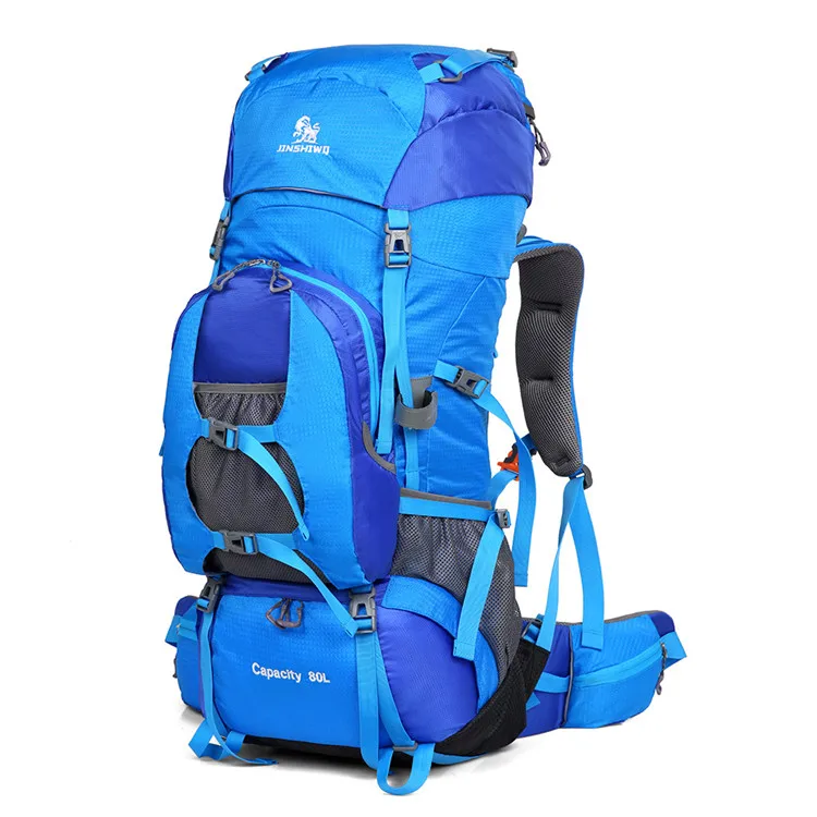 

Waterproof camping large capacity hiking backpack 80l, Blue/black