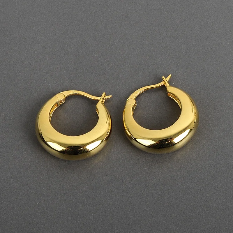 

Wholesale simple fashion real gold plated small geometric chunky hoop earrings for women jewelry, Gold/silver