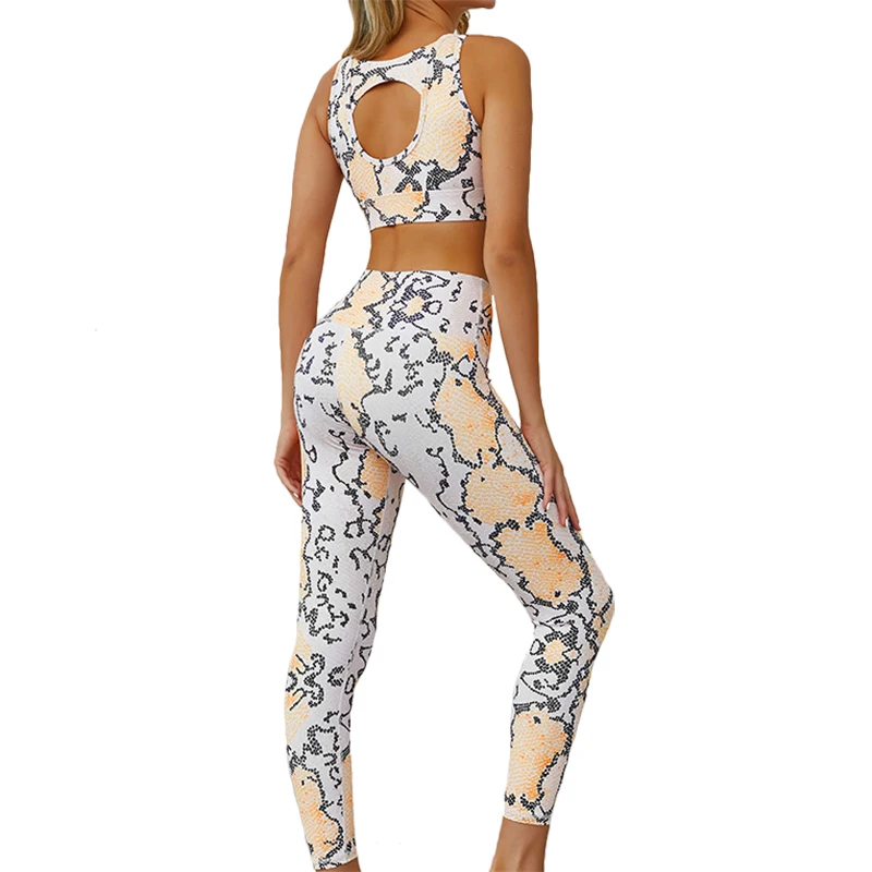 

Wholesale Women Gym Apparel Leopard Print Sport Wear Running Suit Fitness Compression Yoga Set, Custom color
