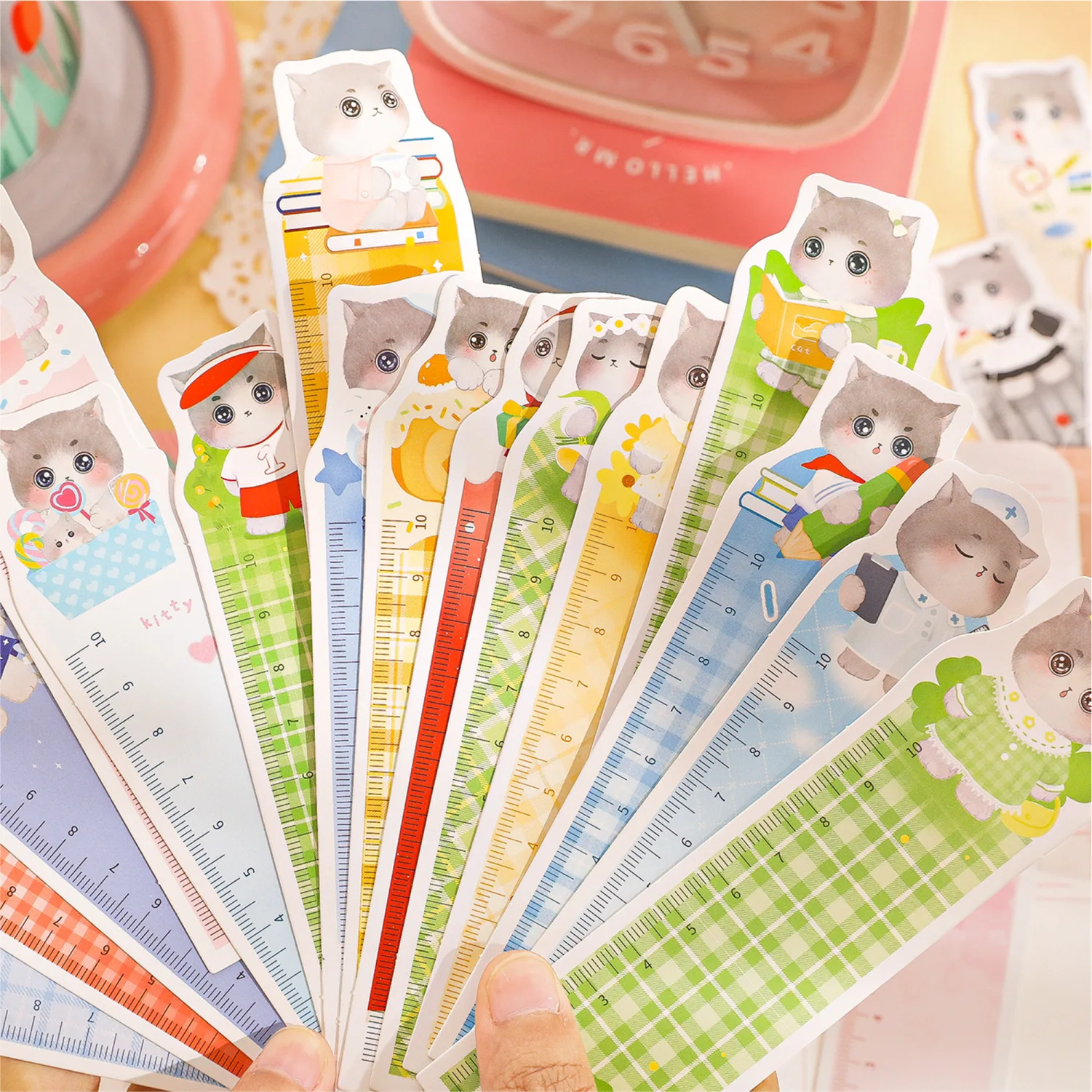 

30pcs/pack Special-shaped bookmark ruler Sweet Cat Cute cartoon cat ruler Measuring ruler Book reading mark card