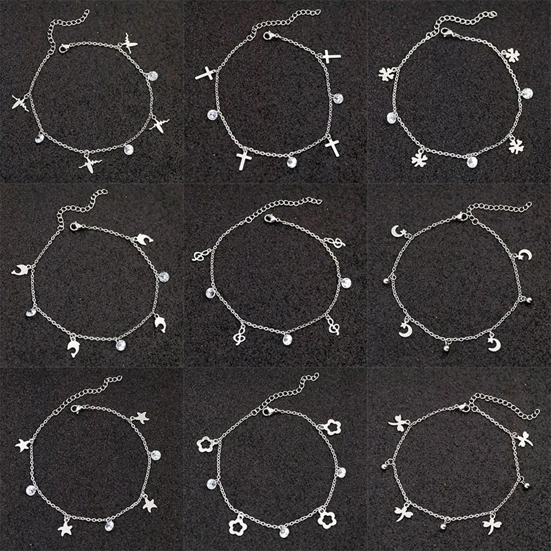 

Stainless Steel Anklets for Women Star Love Heart Charm Ankle Bracelet on Leg Crystal Foot Chains Beach Accessories