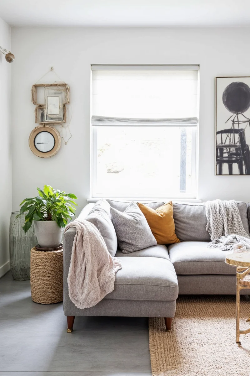 Living room with dimmable floor and table lamps