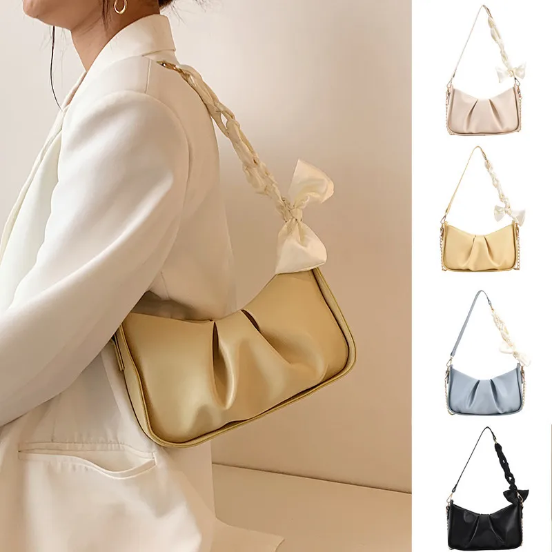 

Female Bag Solid Color Chain Dumpling Bag Crossbody Shoulder Silk Scarf Fold Small bags women handbags ladies shoulder