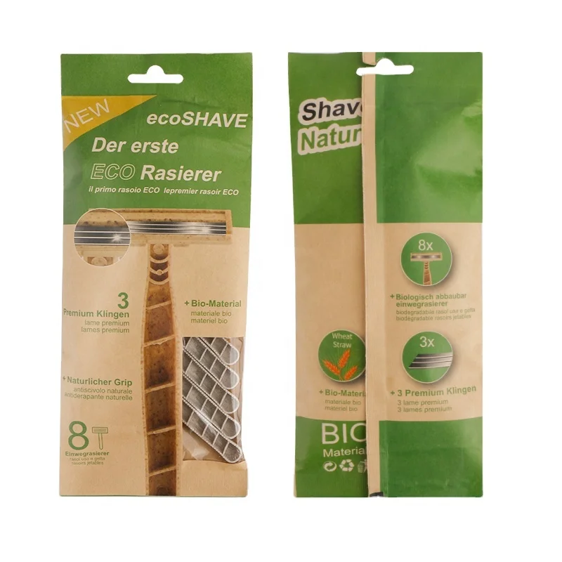 

Triple blade wheat straw razor kraft paper packing shaving razor eco and zero waste hotel razor, Straw stalk color