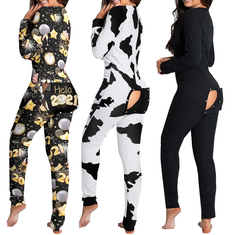 

Pigiama Per La Ragazza Long Sleeve Onesie Printed Hot Sale Butt Flap Pajama Pijamas Feminino Sleepwear