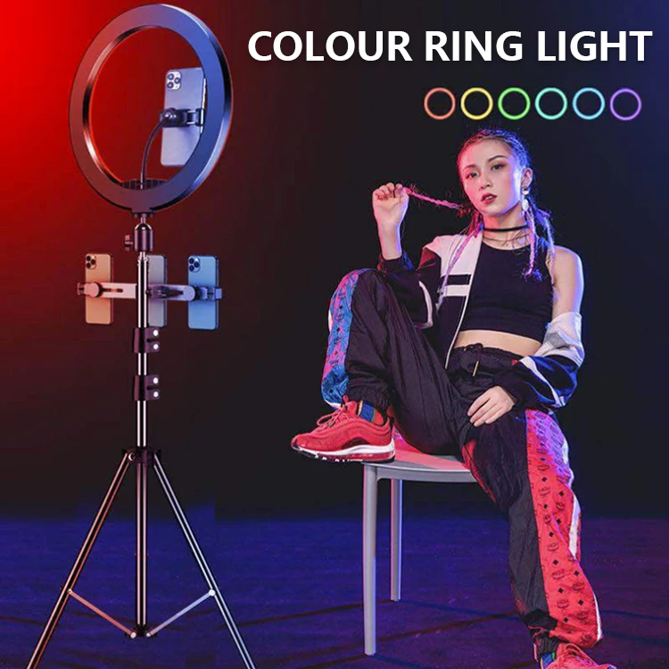 

Hot Sale Short Video Live Broadcast RGB Led Selfie Ring Light 26 Color Adjustable 12 inch Portable Selfie Ring Light