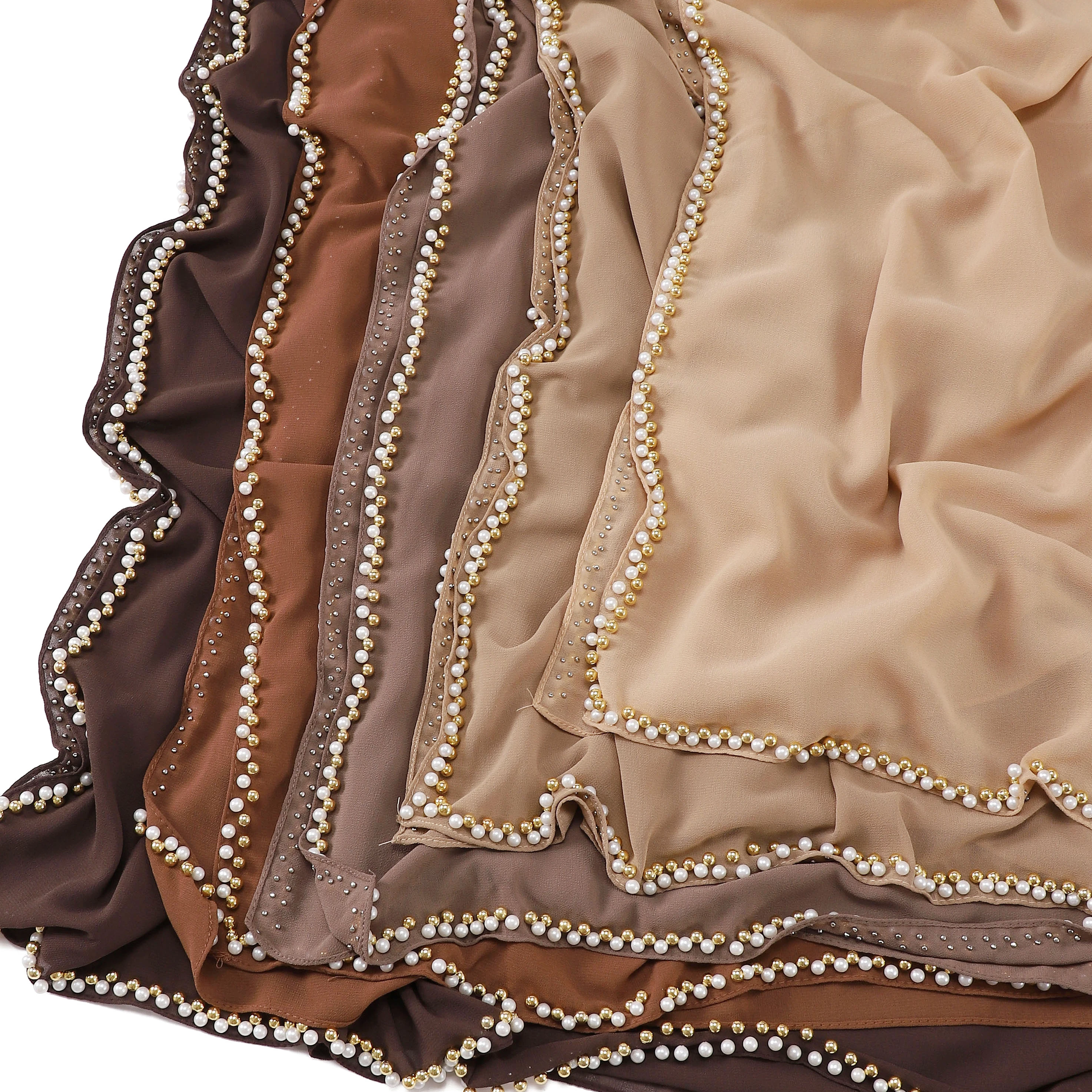 Popular Fashion Hijabs Muslim Scarf Women Hijab Pearl Bubble Chiffon Shawl With Stone Other Scarves & Shawls