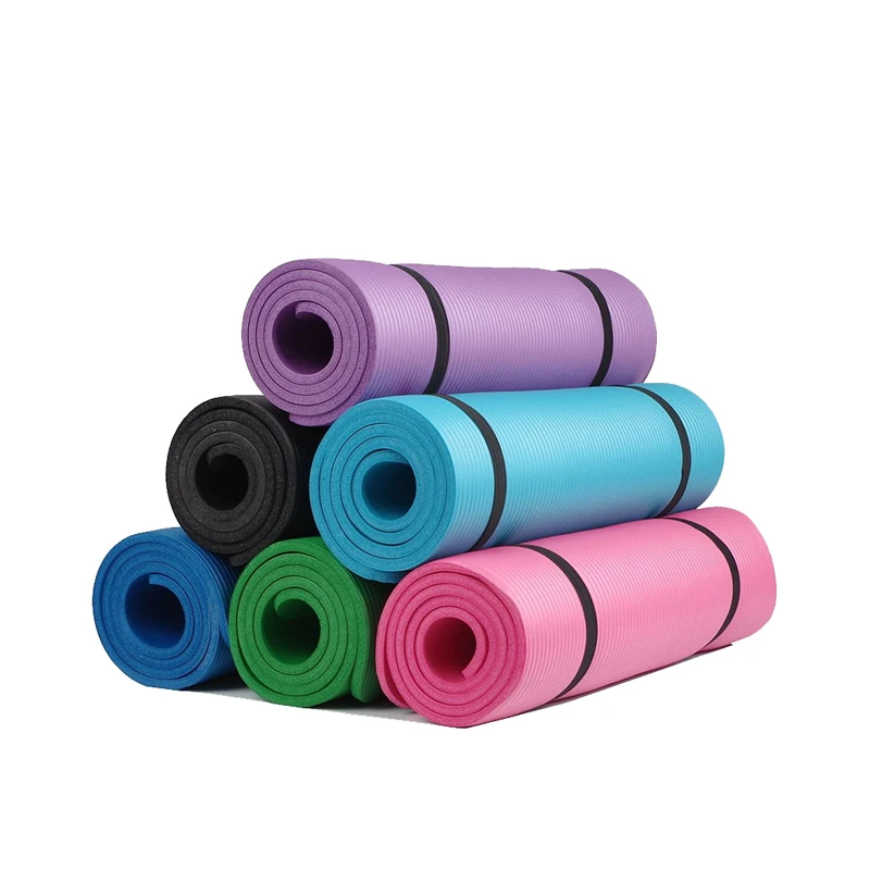 

2021 New Gym Exercise Custom logo 10MM Eco-friendly NBR Non-toxic PVC Exercise Light Weight Washable Yoga Mat With Carrying Stra, Customized color
