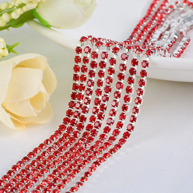 

Retail Rhinestone Brass Cup Chain For Jewelry Garment Decoration Accessories Silver Plated AB Crystal Glass Rhinestone Trimming, Please refer to the color option