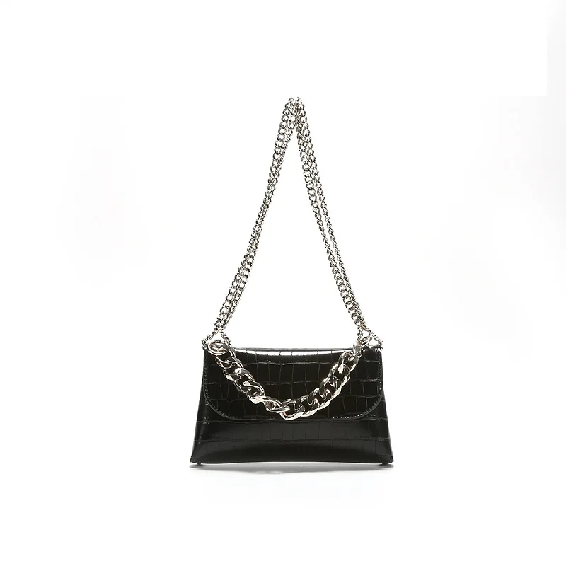 

leather for handbags woman croc leather handbags silver metal chain messenger bag 2020 fashion, Accpet customized color