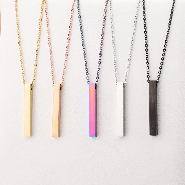 

Personalised Name Custom Necklace Fashion Customized Stainless Steel Thin Vertical Chain Pendant 3D Bar Necklace For Women, Black, gold, rose gold, silver